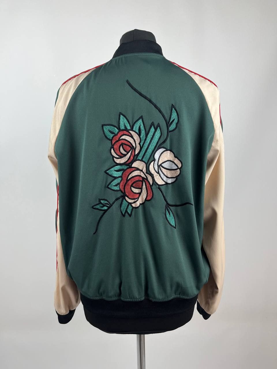Pinko PINKO Embroidered Rose Satin Bomber Jacket - Green/Beige Size S / US 4 / IT 40 - 4 Thumbnail