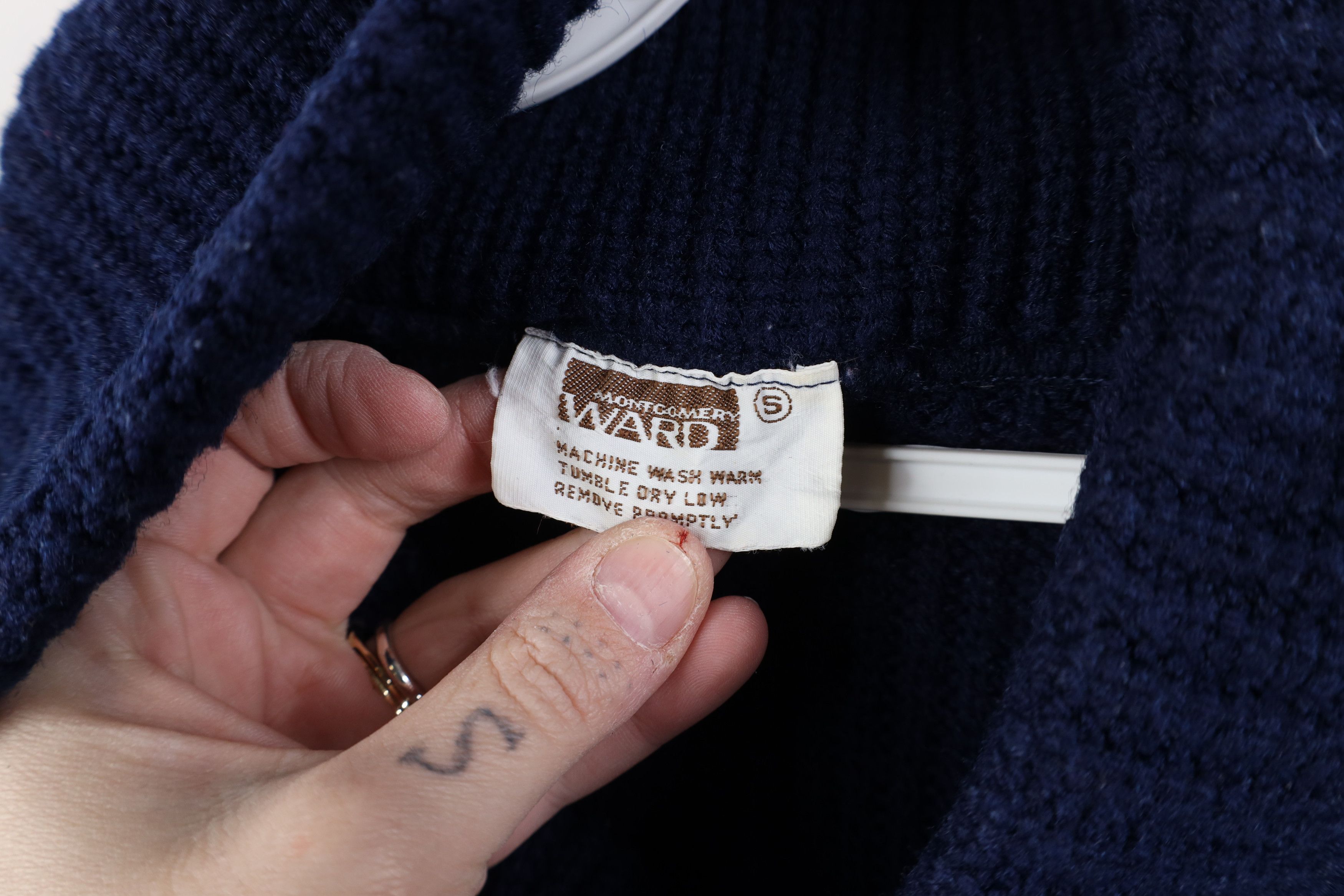 Vintage Vintage 70s Streetwear Ribbed Knit Shawl Sweater Blue Size S / US 4 / IT 40 - 5 Thumbnail