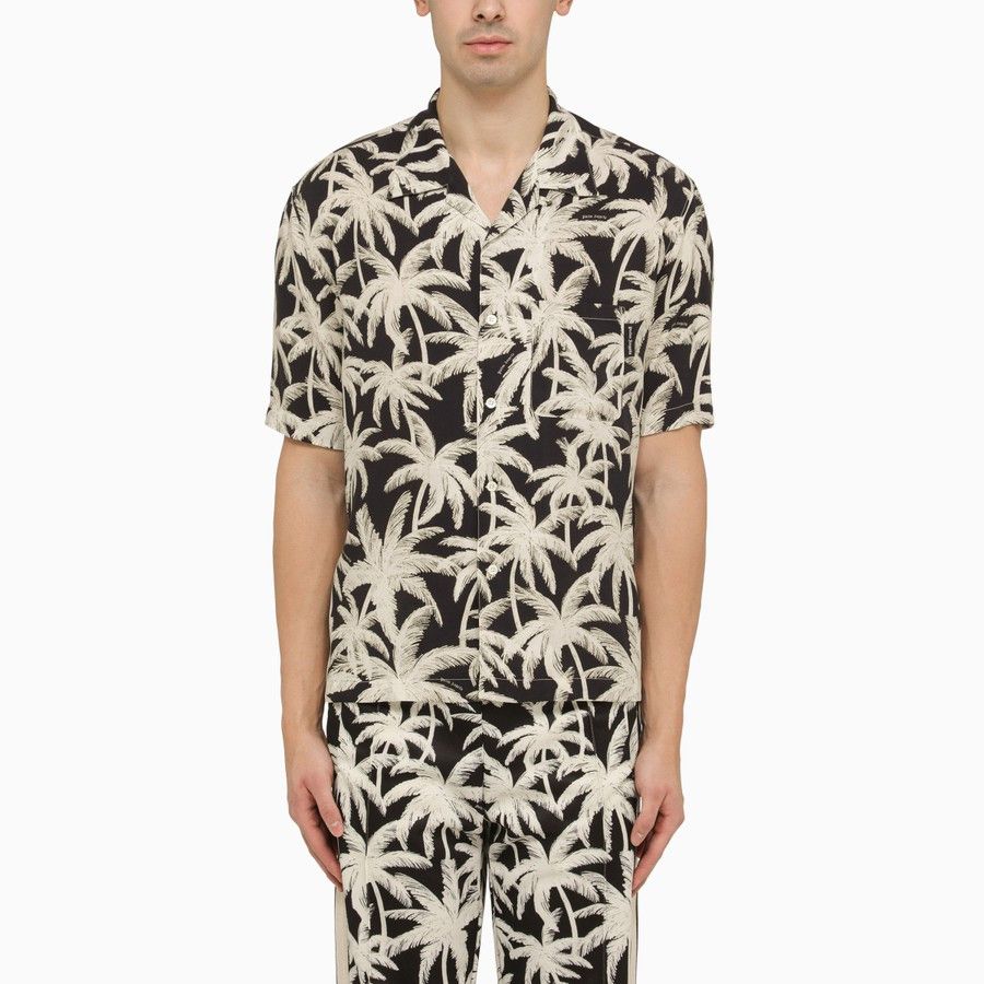 image of Palm Angels O1D2Blof0524 Print Shirts In Black & Ivory in Black/Ivory, Men's (Size Small)