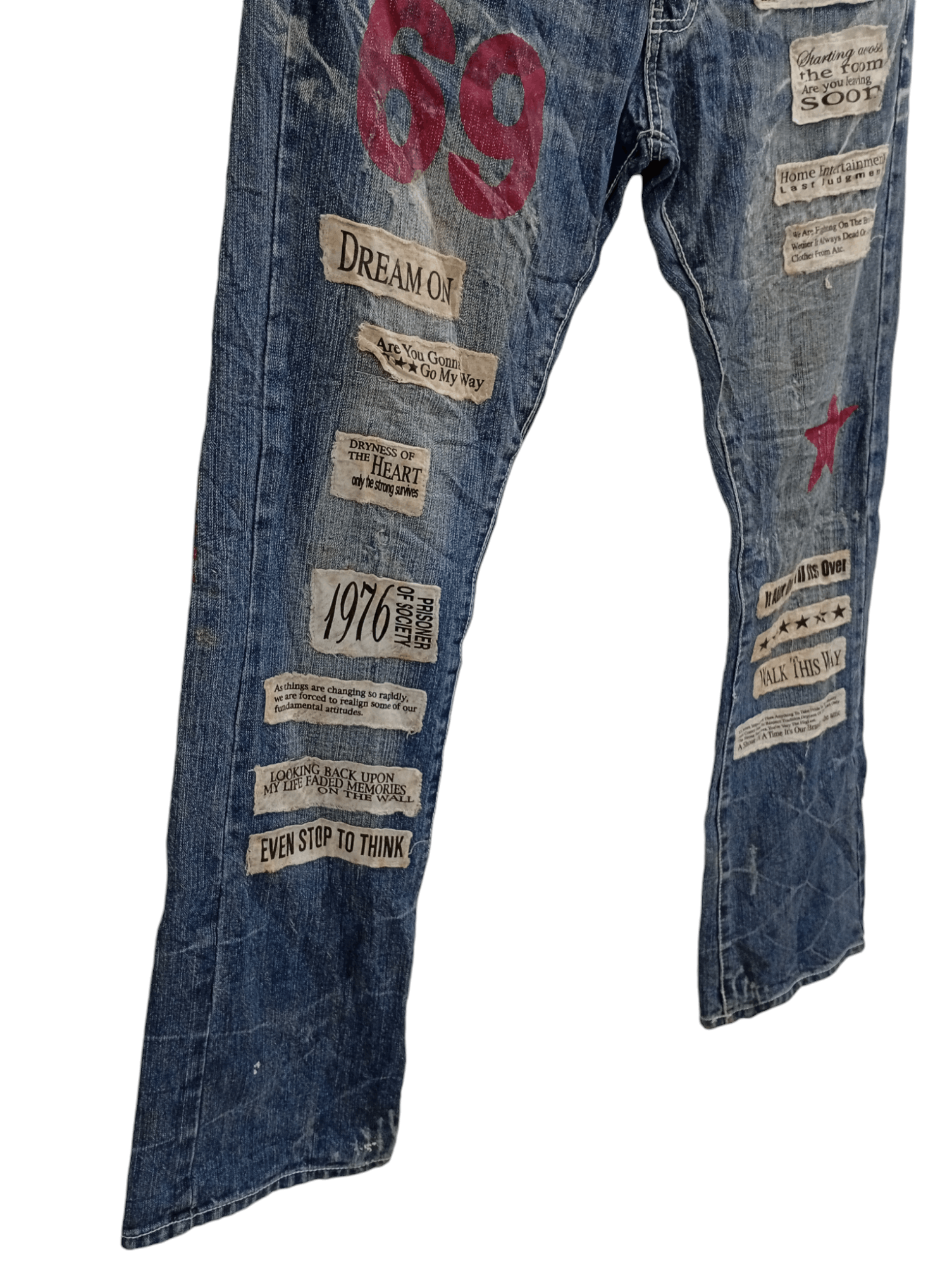 In The Attic × Vintage 🔥🔥In The Attic Patchwork Poem Statement Distressed Jeans Size US 31 - 13 Thumbnail