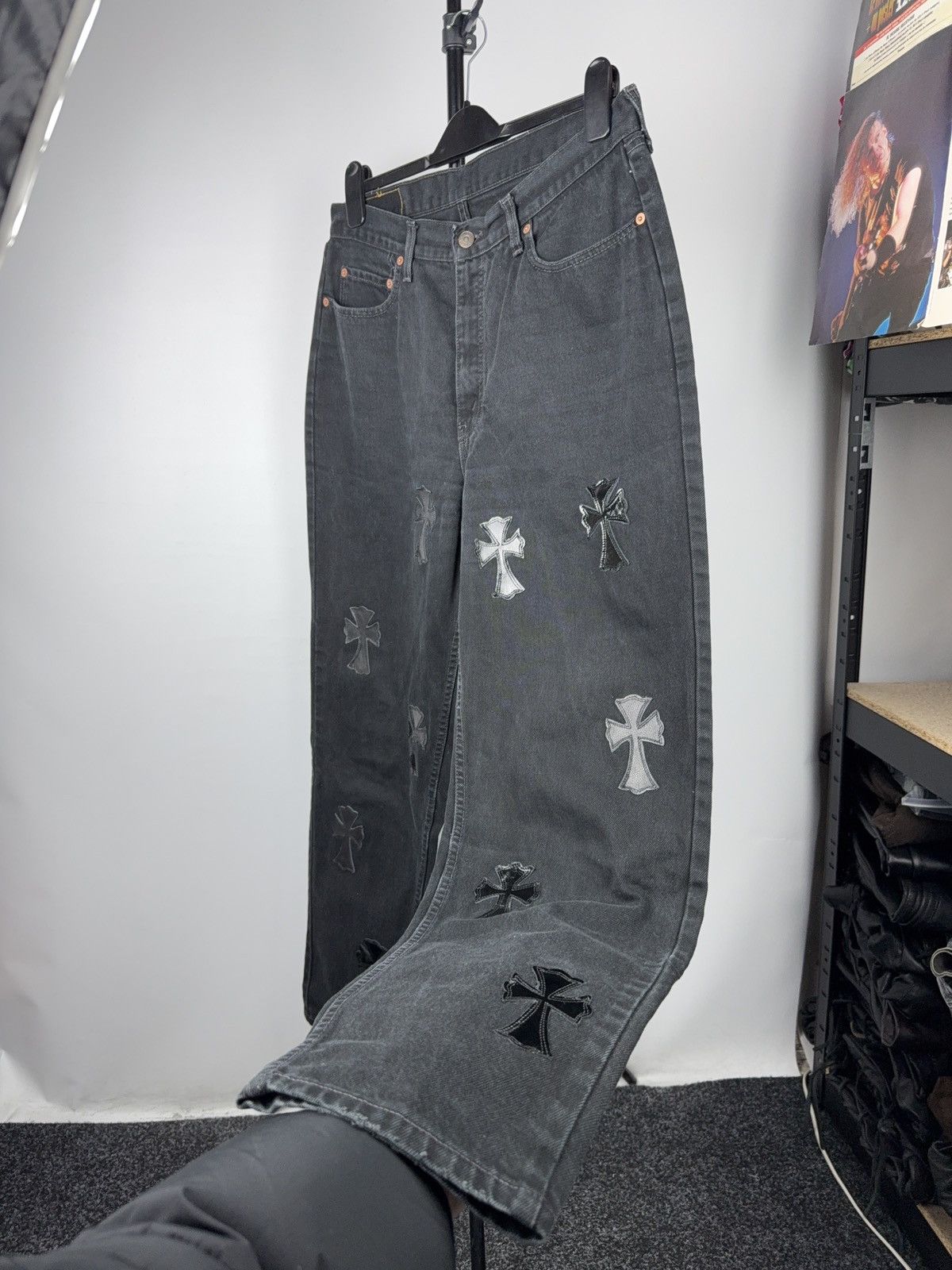 Vintage Vintage 90s Custom Chrome Hearts Style Cross Denim Jeans Size US 33 - 3 Thumbnail