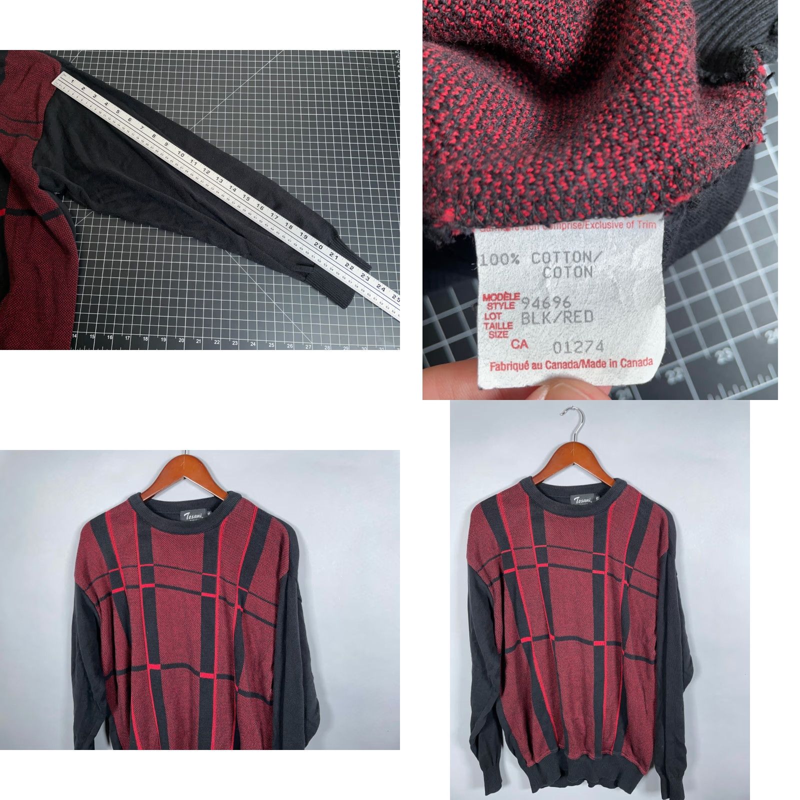 Vintage VINTAGE Tosani Check Pattern Sweater Adult XL Red Black Cotton Chunky-Knit 90s Preppy Mens Size US XL / EU 56 / 4 - 8 Thumbnail