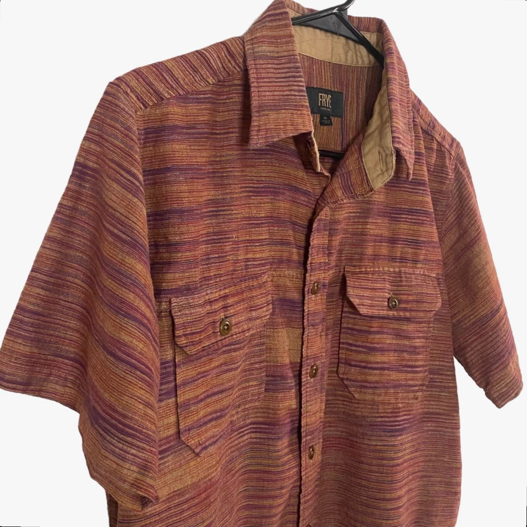 Frye Frye Button-Up Shirt Mens Medium Burnt Orange Stripe Short Sleeve Pockets Size US M / EU 48-50 / 2 - 4 Thumbnail