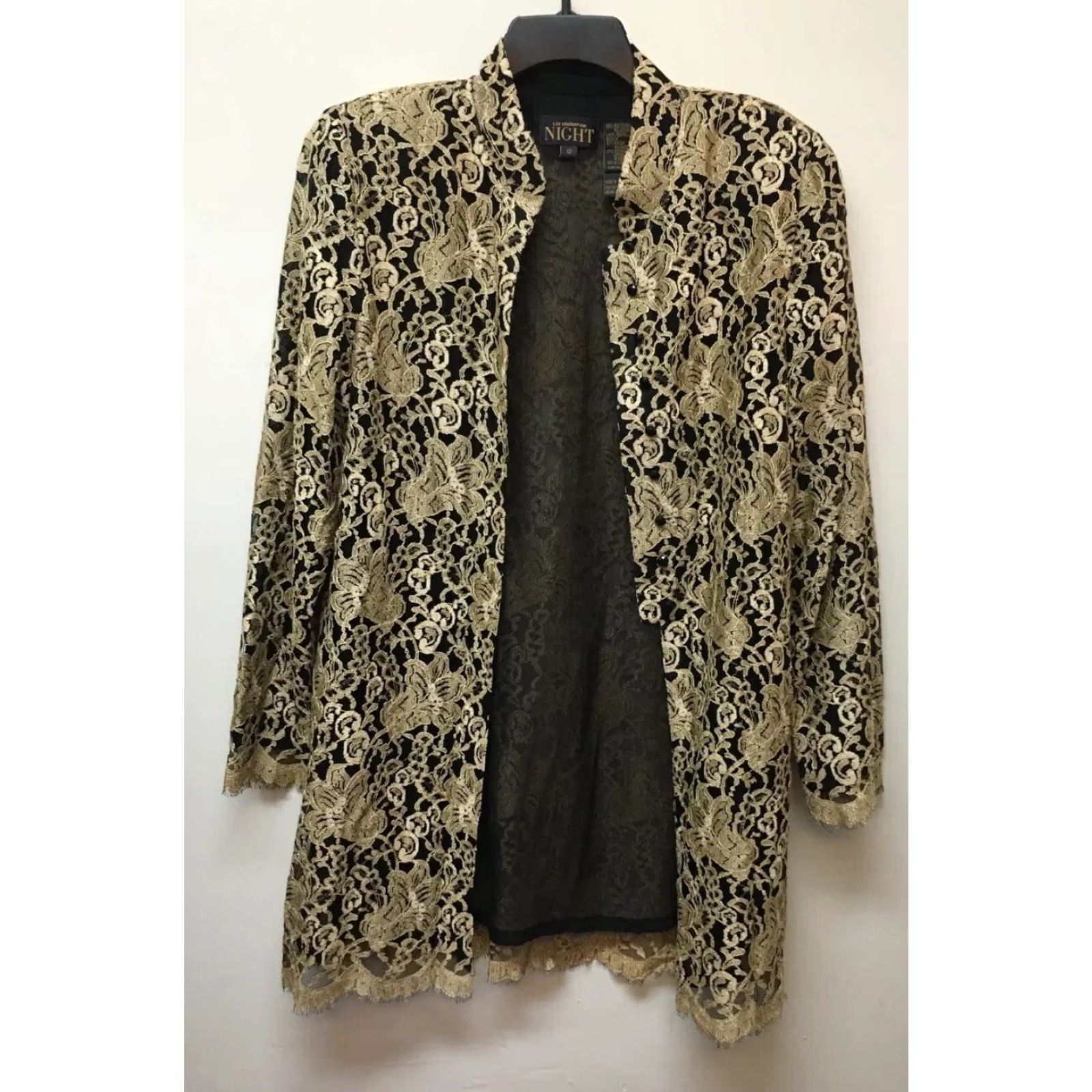 Liz Claiborne VINTAGE Liz Claiborne Jacket 12 Black Gold Lace Overlay Night Evening Dressy Party Size XL / US 12-14 / IT 48-50 - 7 Thumbnail