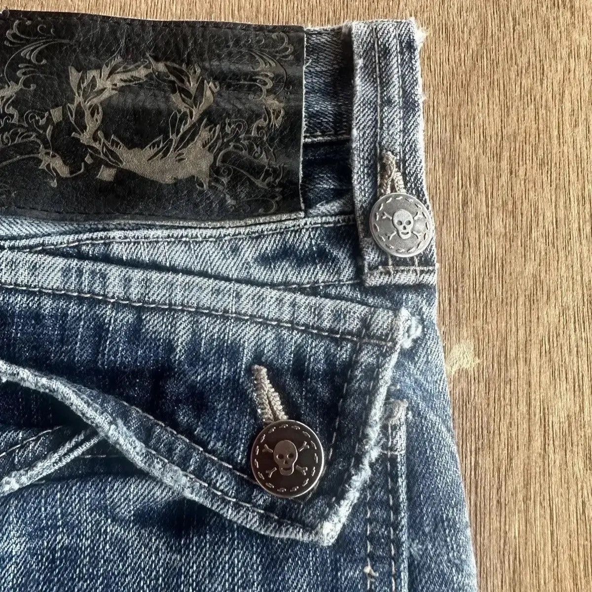 If Six Was Nine SICKS‼️STORM WASH⚡️VINTAGE JAPANESE JEANS SKULLS DENIM PANTS Size US 32 / EU 48 - 12 Thumbnail