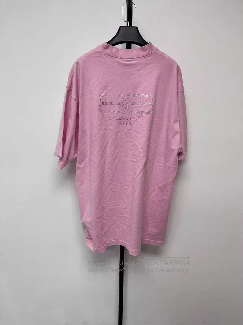 Balenciaga Solid Color Crystal Round Neck Short Sleeve T-S