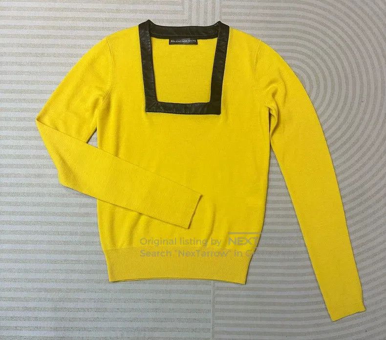 Balenciaga Square leather collar cowl neck knitted sweater