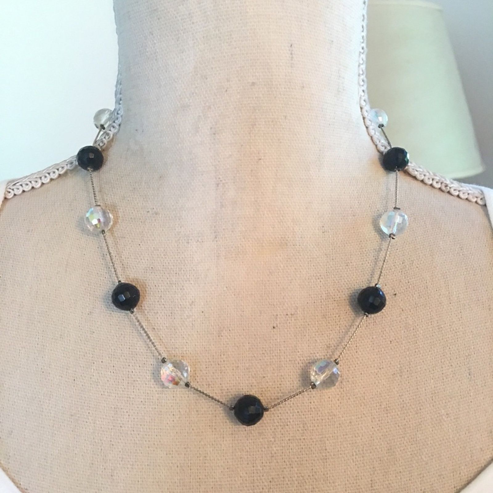 Vintage Vintage 90s faceted jet & AB stone chain necklace Size ONE SIZE - 1 Thumbnail