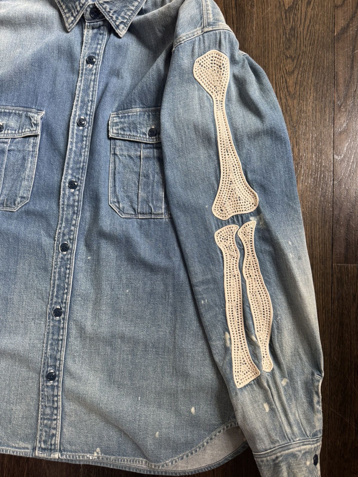 Kapital Kapital 8 oz Denim Work Shirt (BONE Embroidery) Size US L / EU 52-54 / 3 - 4 Thumbnail