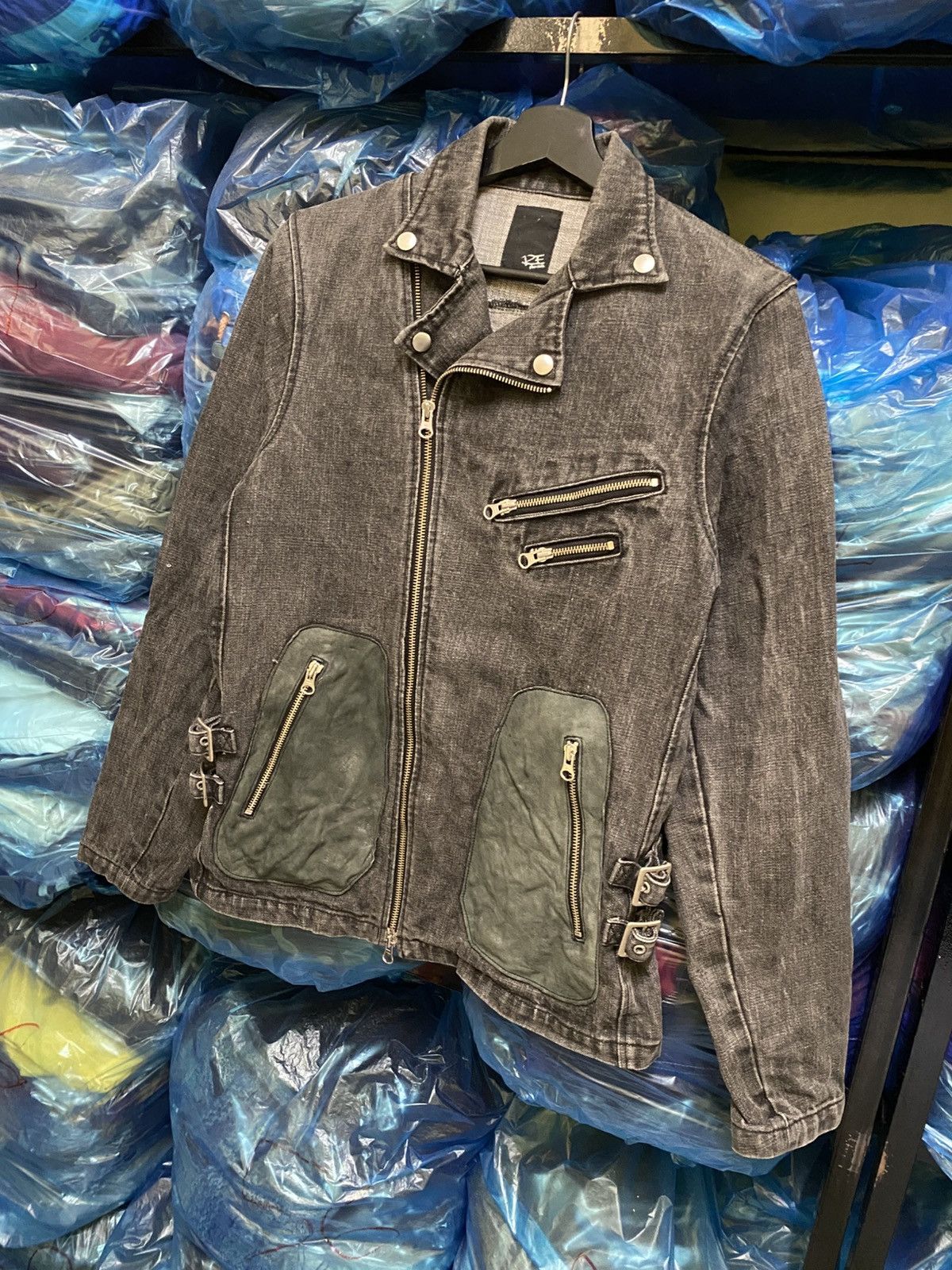 Japanese Brand Plus Create Denim Rider Jacket with Leather Pocket Panels Size US M / EU 48-50 / 2 - 4 Thumbnail