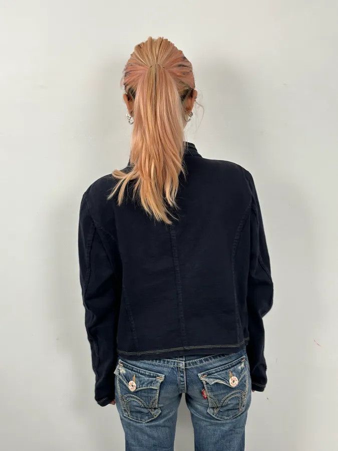Marithe + Francois Girbaud 2000s Marithé + François Girbaud Navy Asymmetrical Denim Jacket Size XS / US 0-2 / IT 36-38 - 3 Thumbnail