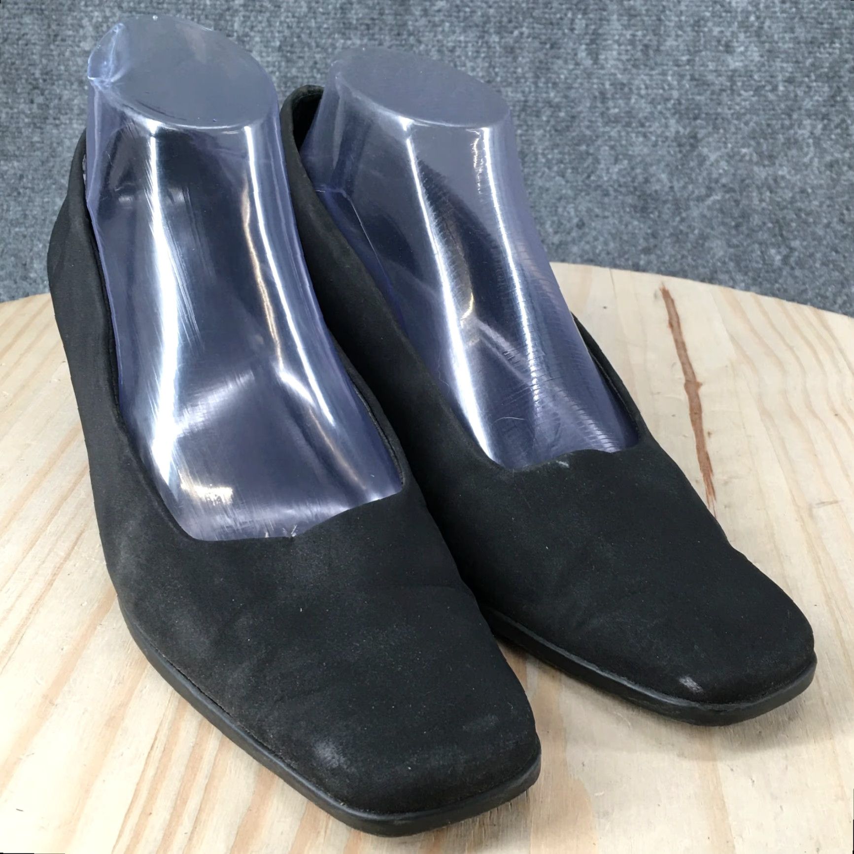 Vintage Aerosoles Heels Womens 9.5 Casual Slip On Square Toe Loafer Pumps Black Fabric Shoes Women Pump Size US 10 / IT 40 - 3 Thumbnail