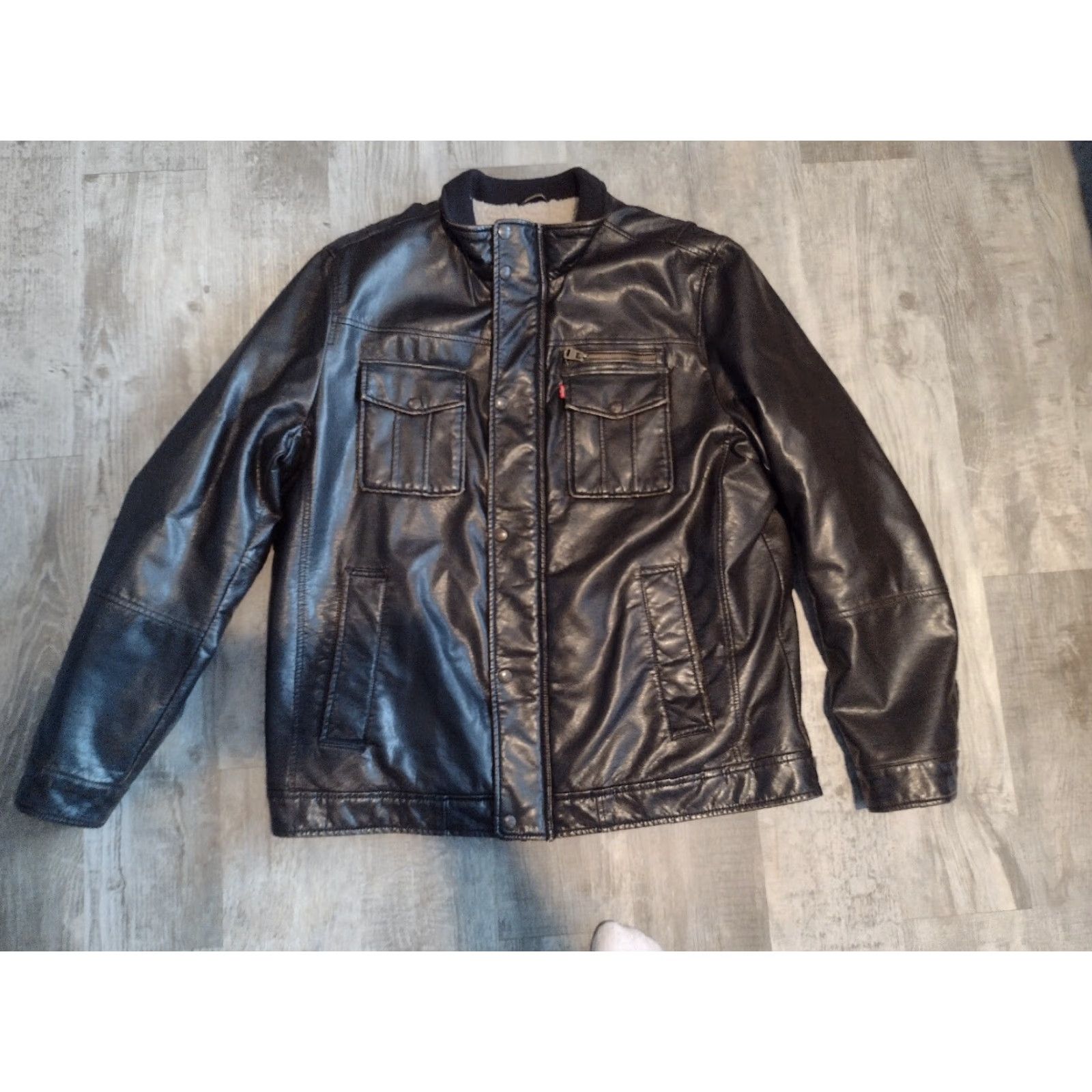 Vintage VINTAGE Levi Strauss & Co. Motorcycle Jacket Mens XL Brown Polyurethane Faux Leather 90s 2000s zippers pockets Size US XL / EU 56 / 4 - 2 Thumbnail