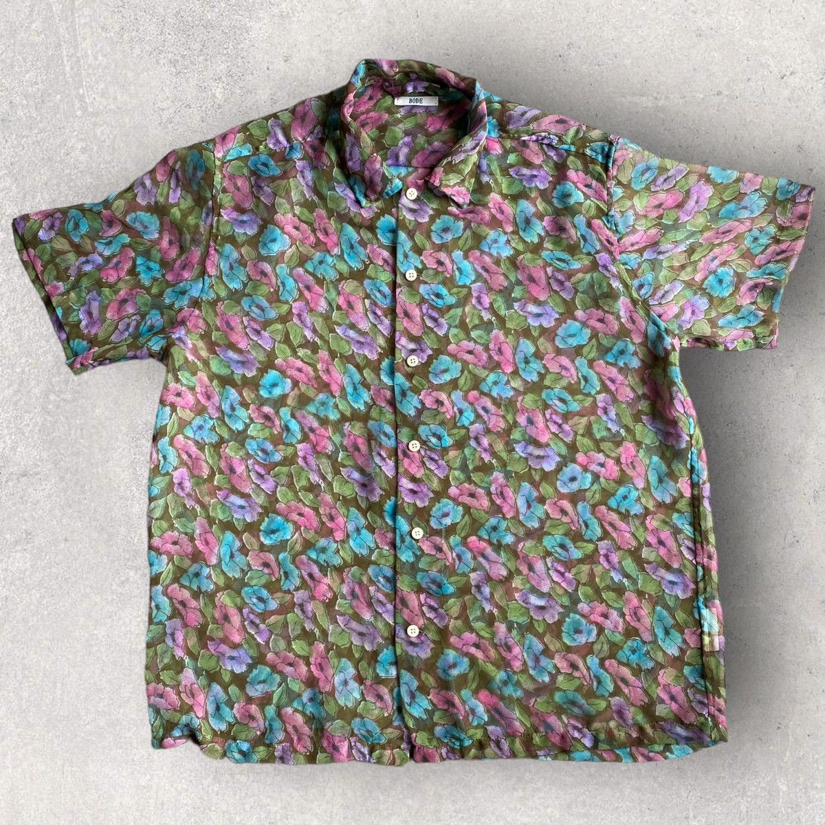 Bode Bode Vintage Sheer Fabric Grey Floral Shirt Size US M / EU 48-50 / 2 - 1 Thumbnail