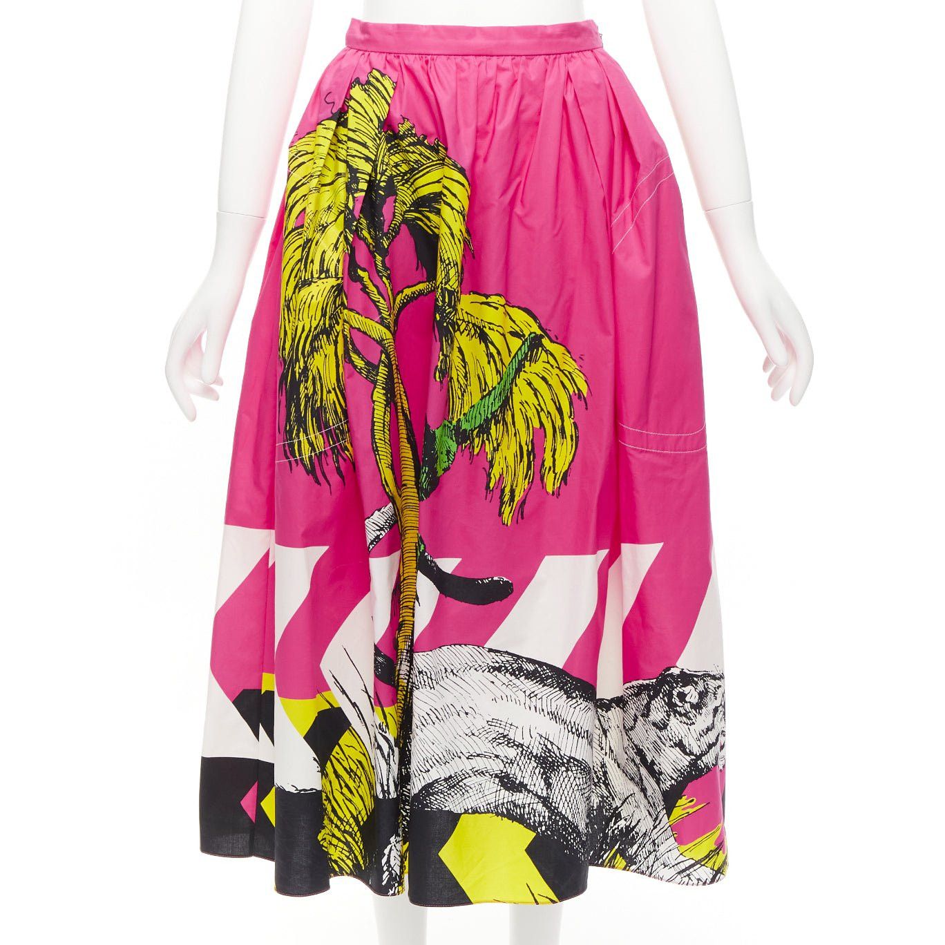 CHRISTIAN DIOR D-Jungle pink pop tiger graphic print poplin cotton skirt FR34 XS