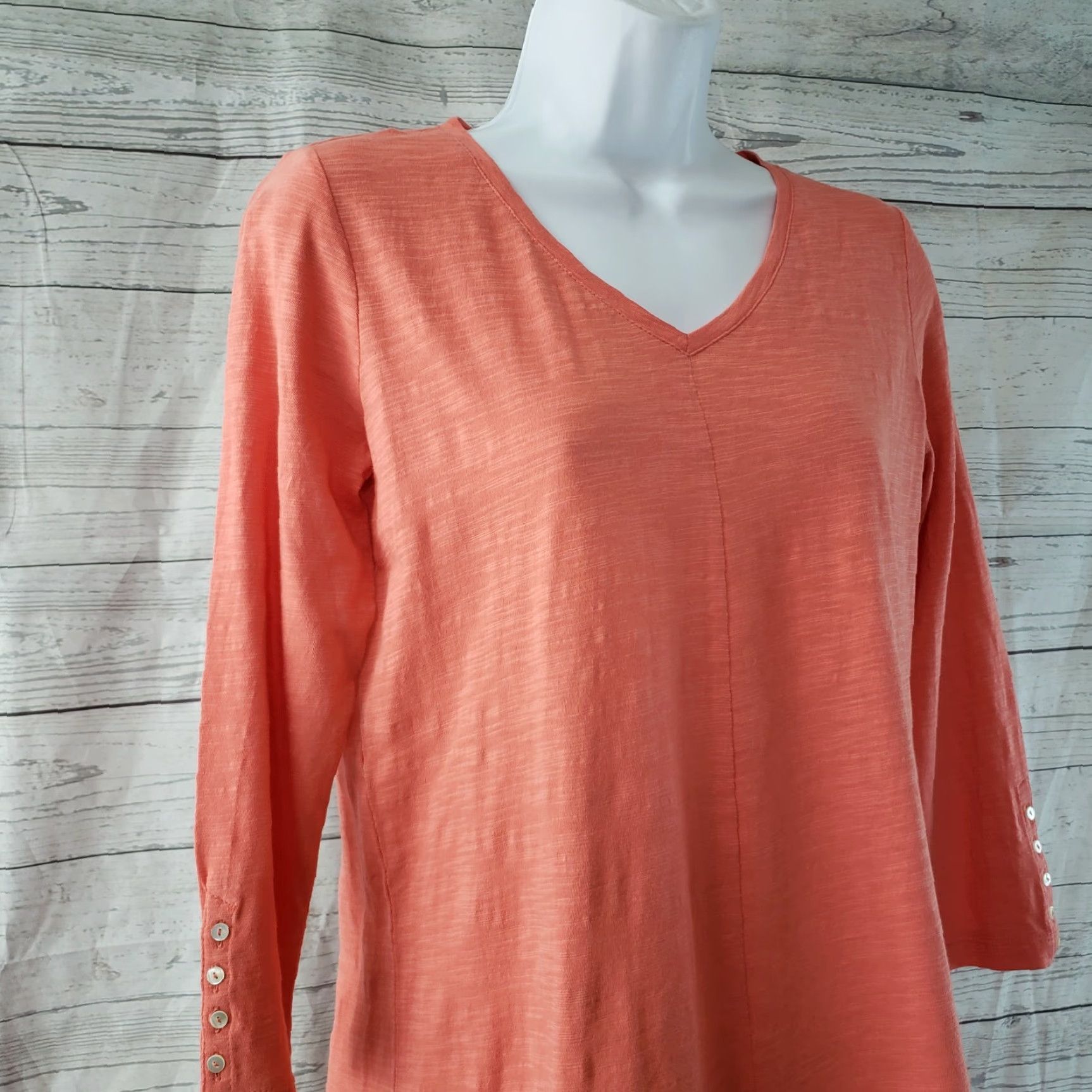 J. Jill J Jill Womens Top XS Solid Orange V-Neck 3/4 Sleeve Cotton Shirt Womens XS Orange V-Neck T-Shirt Cotton Size XS / US 0-2 / IT 36-38 - 2 Thumbnail