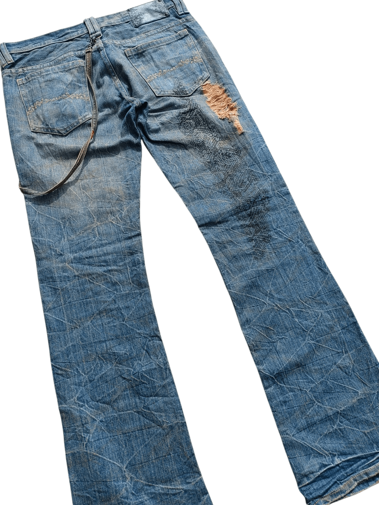 Japanese Brand FLARED Midas Japanese Machiavel Distressed Whiskers Jeans Size US 32 / EU 48 - 5 Thumbnail
