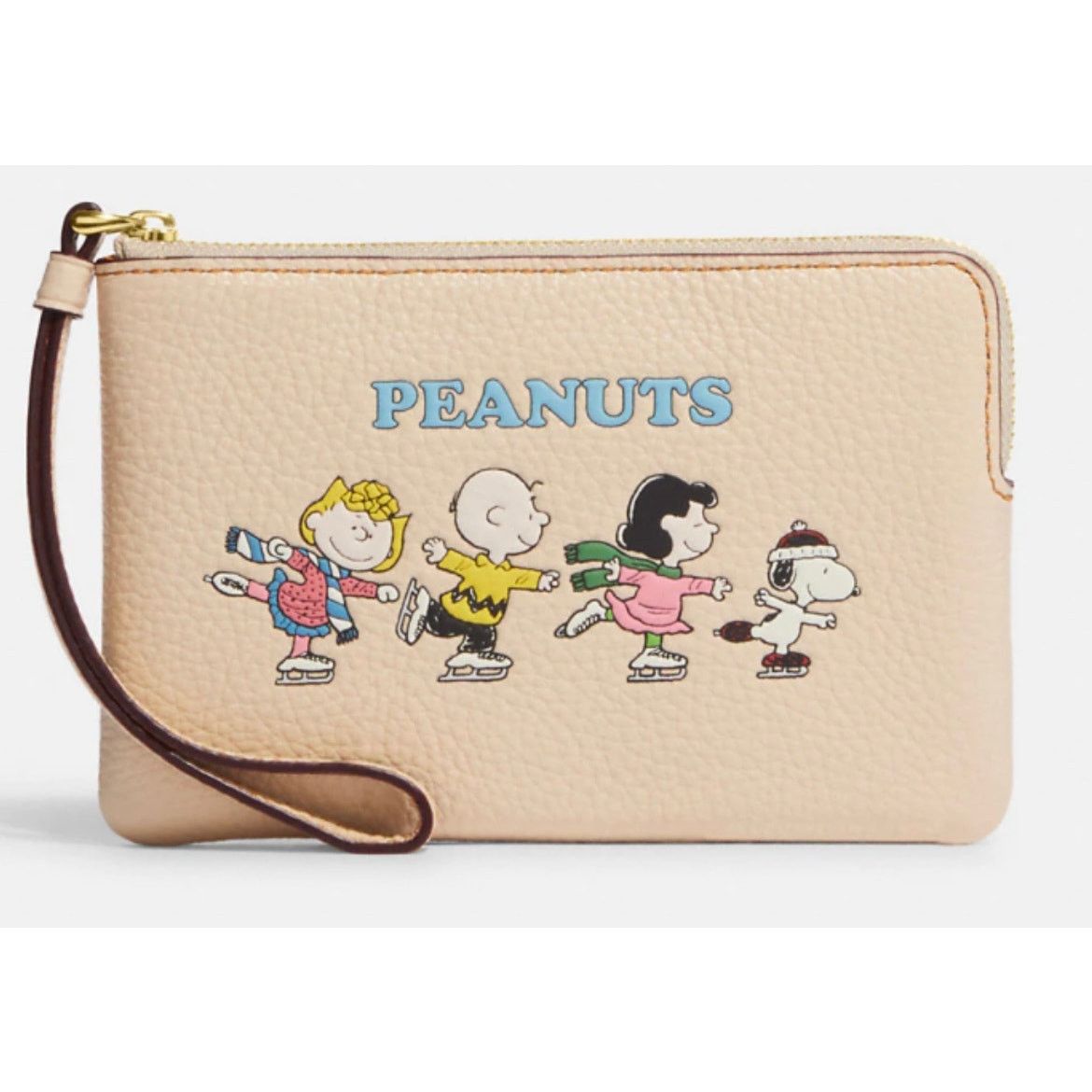 Coach x Peanuts hot Black Pebbled Leather Wristlet Snoopy