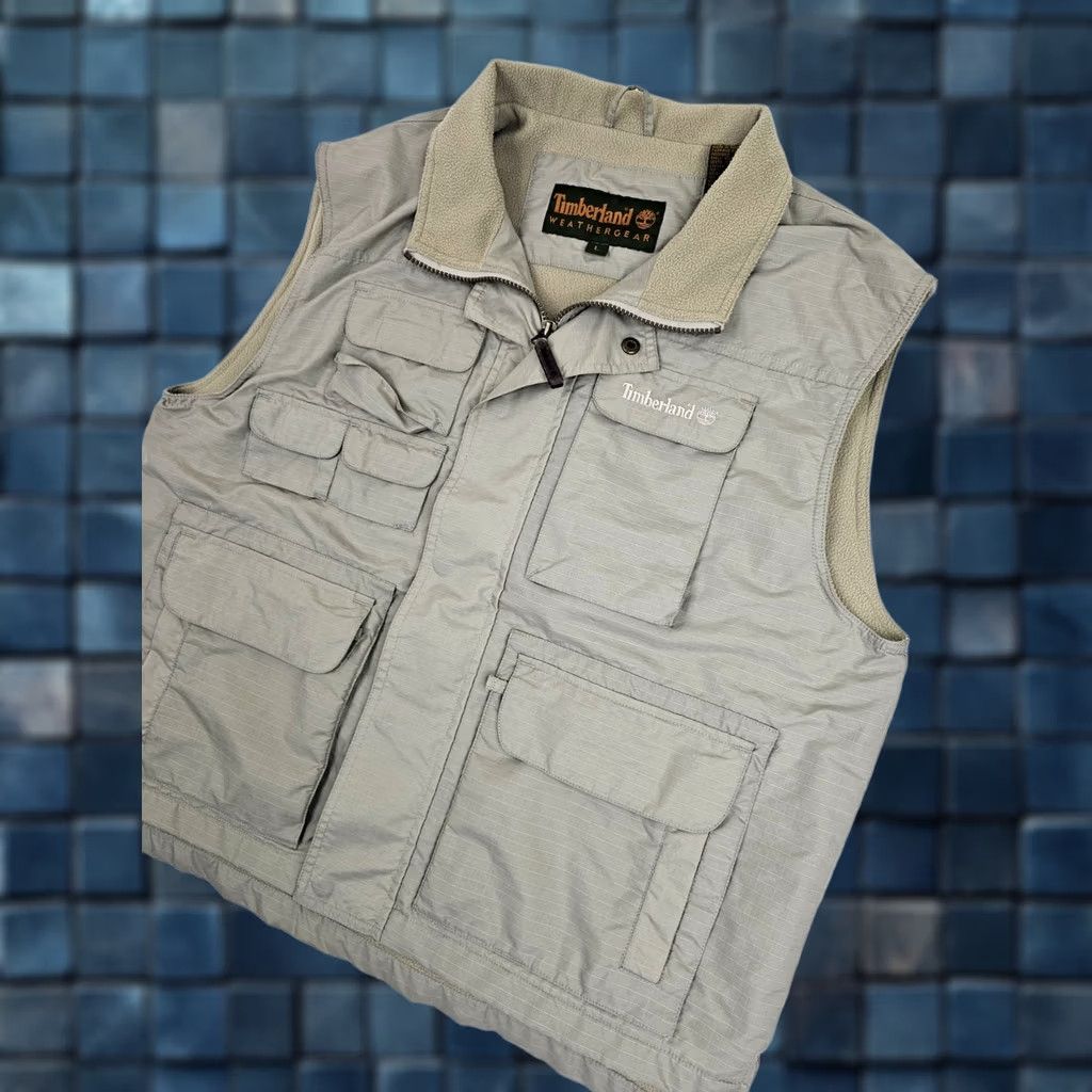 Timberland VINTAGE Timberland Weathergear Vest Men L Beige Fleece-Lined Ripstop 90s Shooting Full Zip Retro Workwear Size US L / EU 52-54 / 3 - 1 Thumbnail