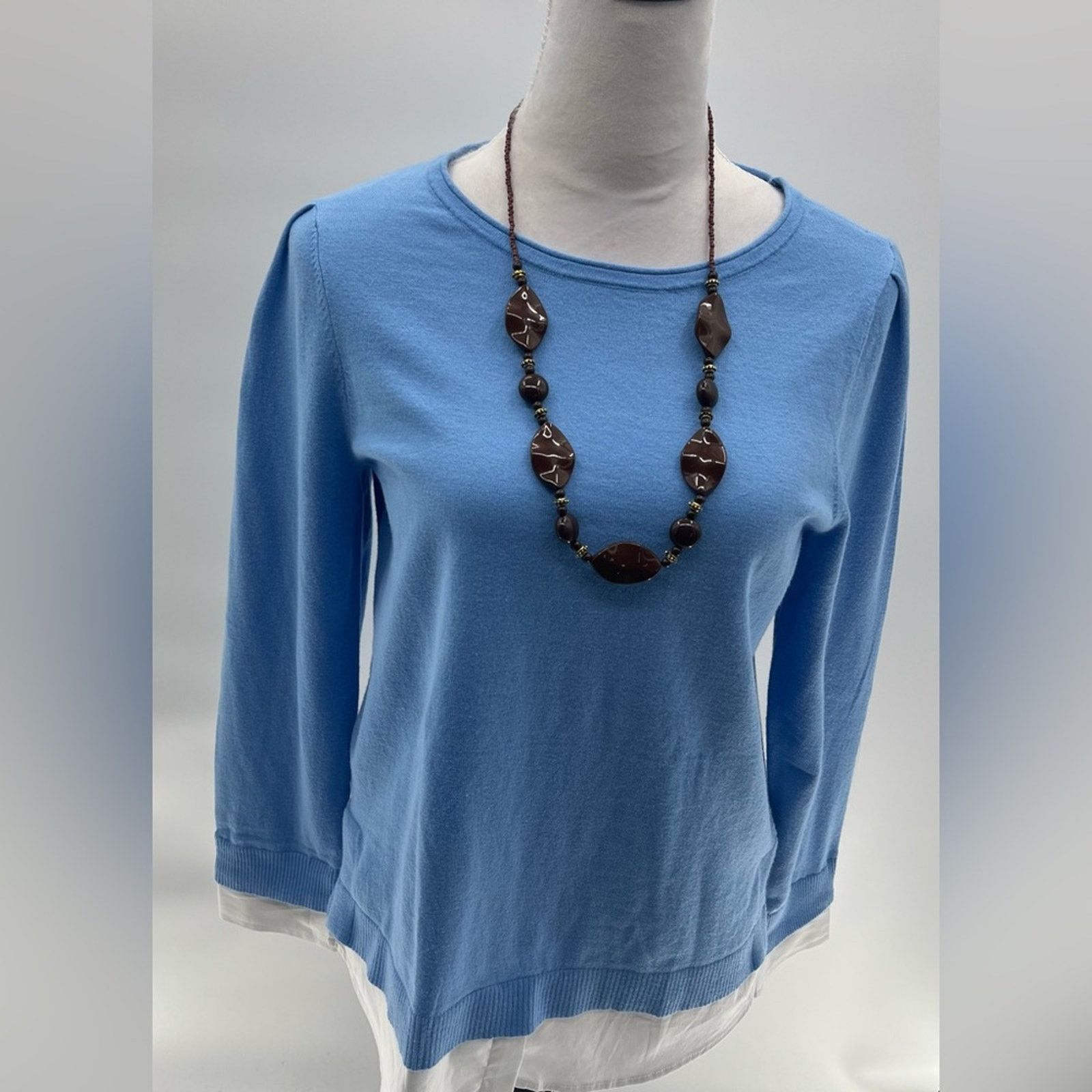 Chicos Chico's Woven Shirt Detail Knit Sweater Sz 0 (S) Size S / US 4 / IT 40 - 2 Thumbnail