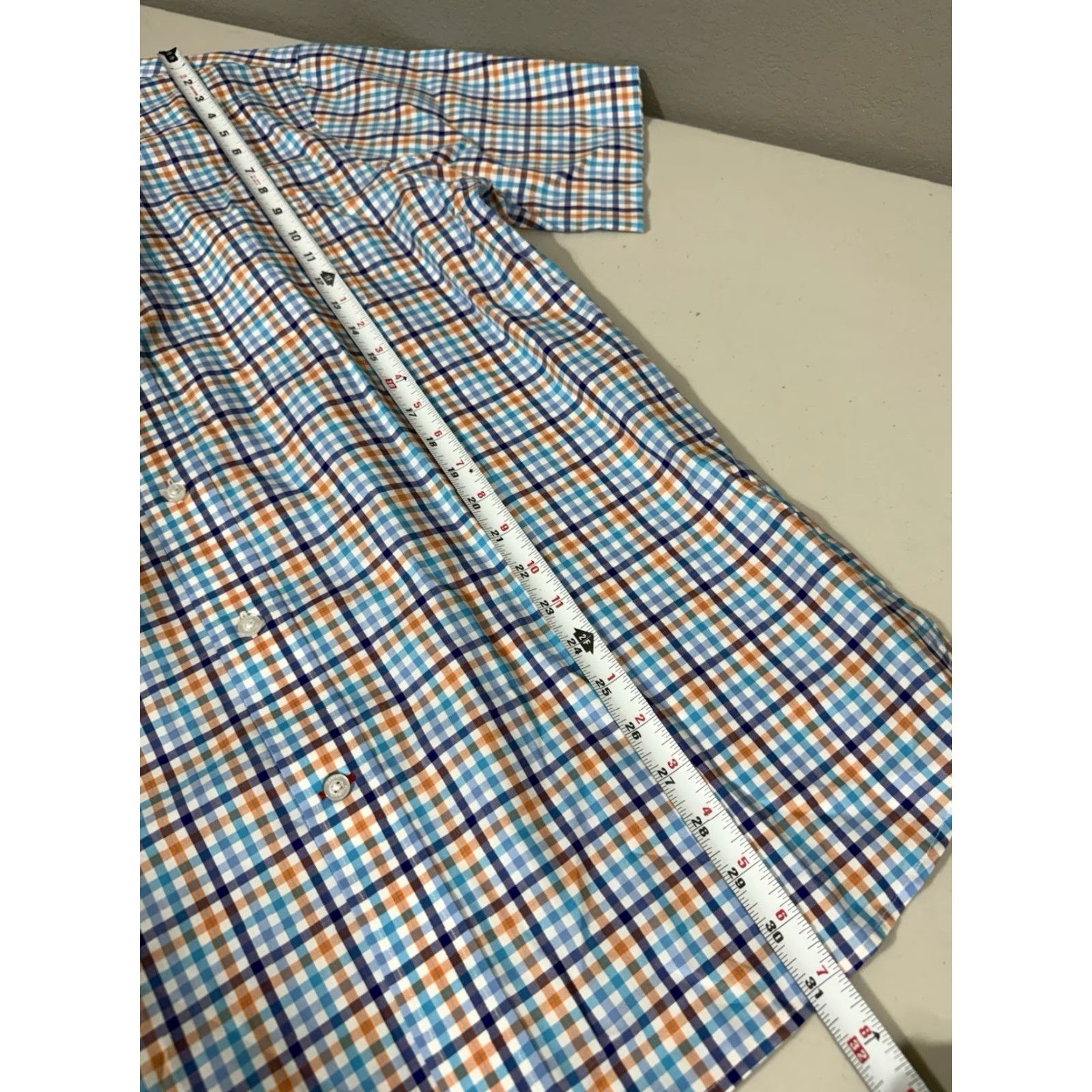 Cremieux Daniel Cremieux Shirt Mens L Blue Orange Plaid Signature Collection Button Short Sleeve Shirt Size US L / EU 52-54 / 3 - 5 Thumbnail