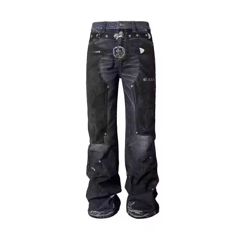 Jean Black Denim Pants with Grommet Details Size US 32 / EU 48 - 6 Thumbnail