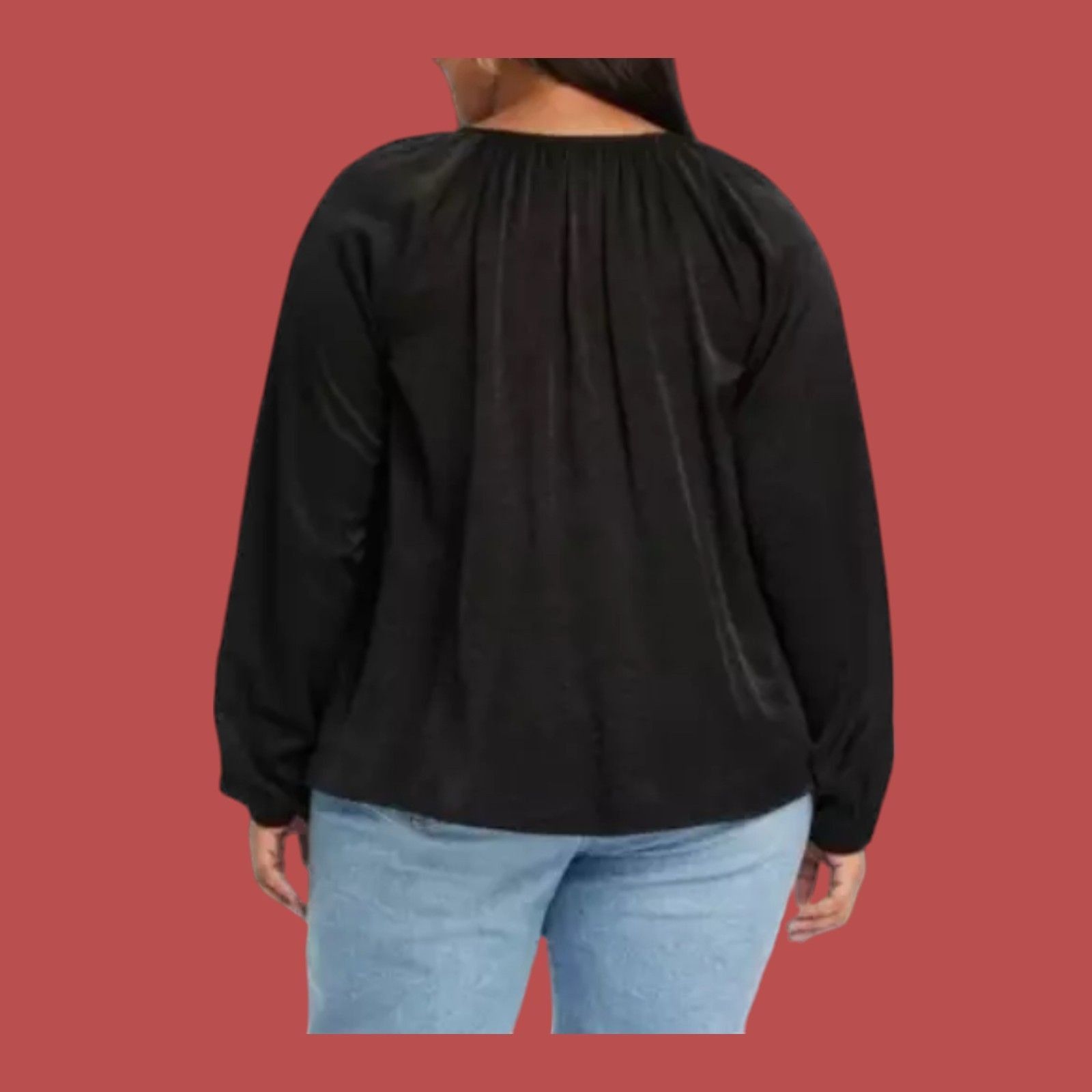 Other Ava & Viv - Women's V-Neck Balloon Sleeve Shirt - Black - 2X Size XXL / US 16-18 / IT 52-54 - 2 Thumbnail