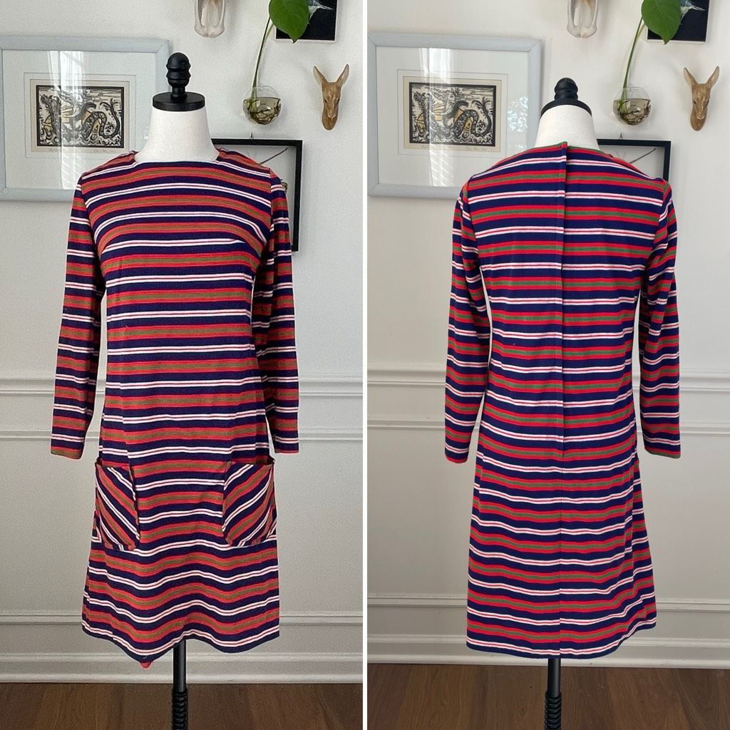 Vintage Vintage 60s Stripe A-Line Shift Dress Pockets S M Size S / US 4 / IT 40 - 1 Thumbnail
