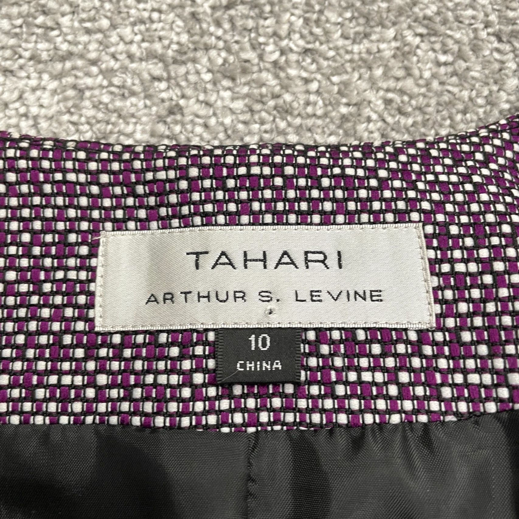 Vintage Tahari Blazer Open Coat Womens 10 Purple Geometric Lined - Tahari Arthur S. Levine Open Coat Blazer Womens 10 Purple Geometric Lined Work Size L / US 10 / IT 46 - 5 Thumbnail