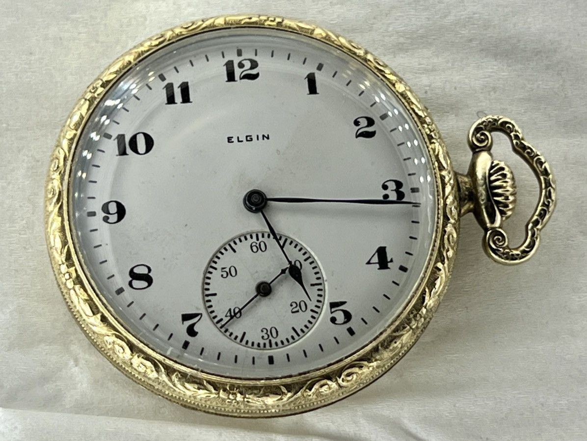 Elgin National Watch Company Vintage 1921 Elgin Pocket Watch Gold Filled Case 12S Size ONE SIZE - 1 Thumbnail