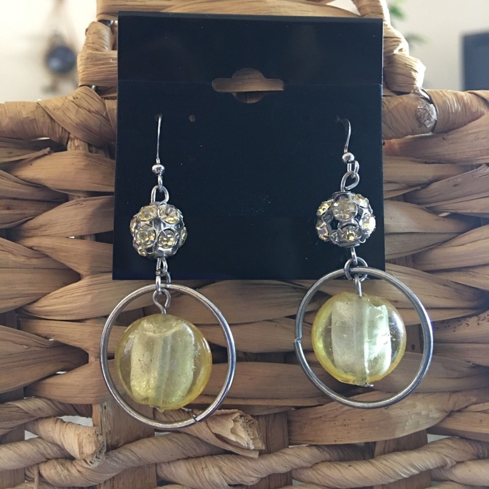 Jewelry Silver tone yellow glass rhinestone dangle earring Size ONE SIZE - 2 Thumbnail