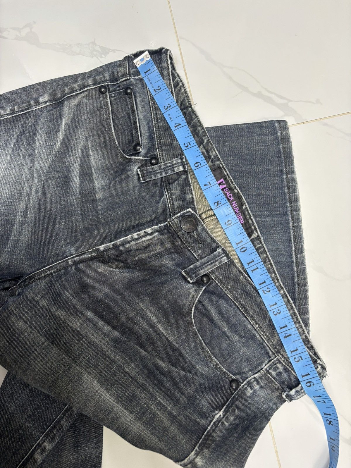 Hysteric Glamour × Undercover FLARE WAXED BACK NUMBER LOW RISE BOOTCUT JEANS FLARE JEAN Size US 32 / EU 48 - 9 Thumbnail