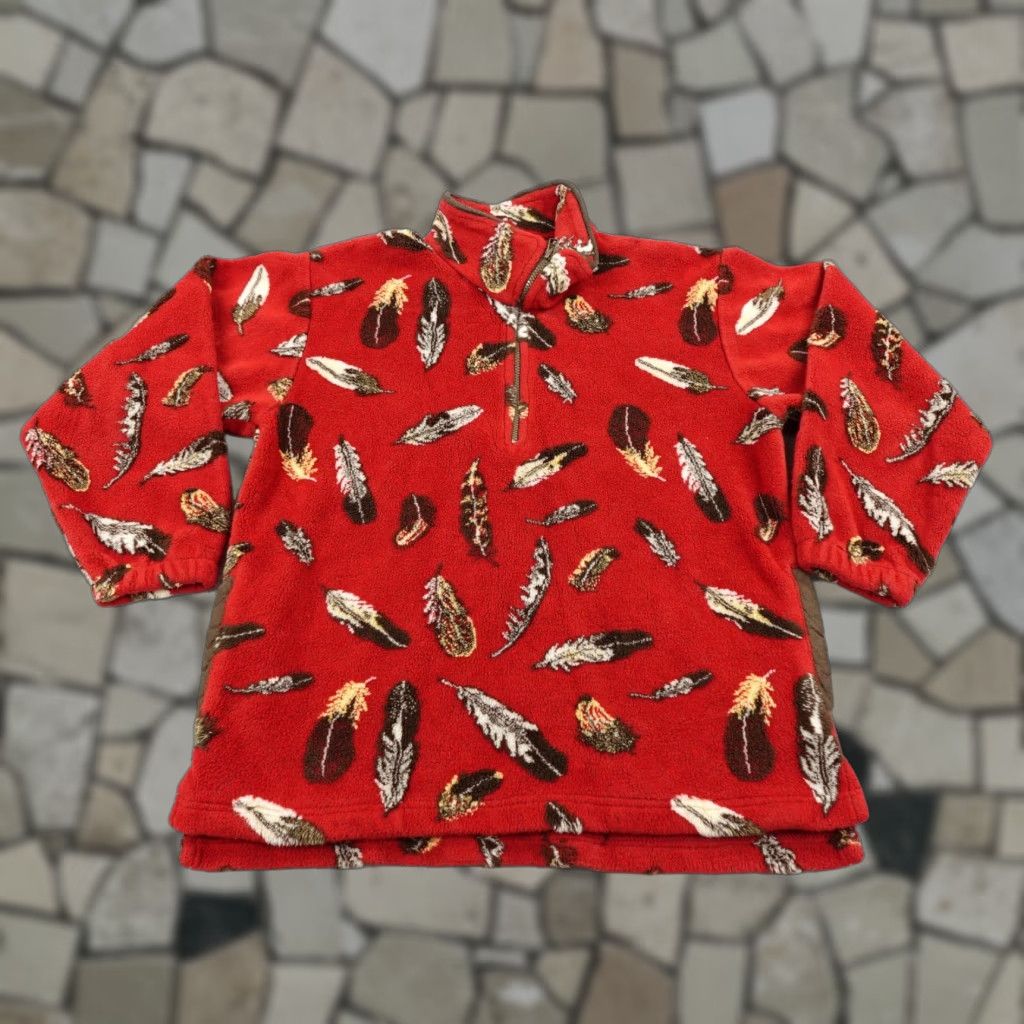 Vintage VINTAGE Tsunami Sweater Womens Medium Red Fleece Feather Print 1/4 Zip Pullover Canada Size M / US 6-8 / IT 42-44 - 1 Thumbnail