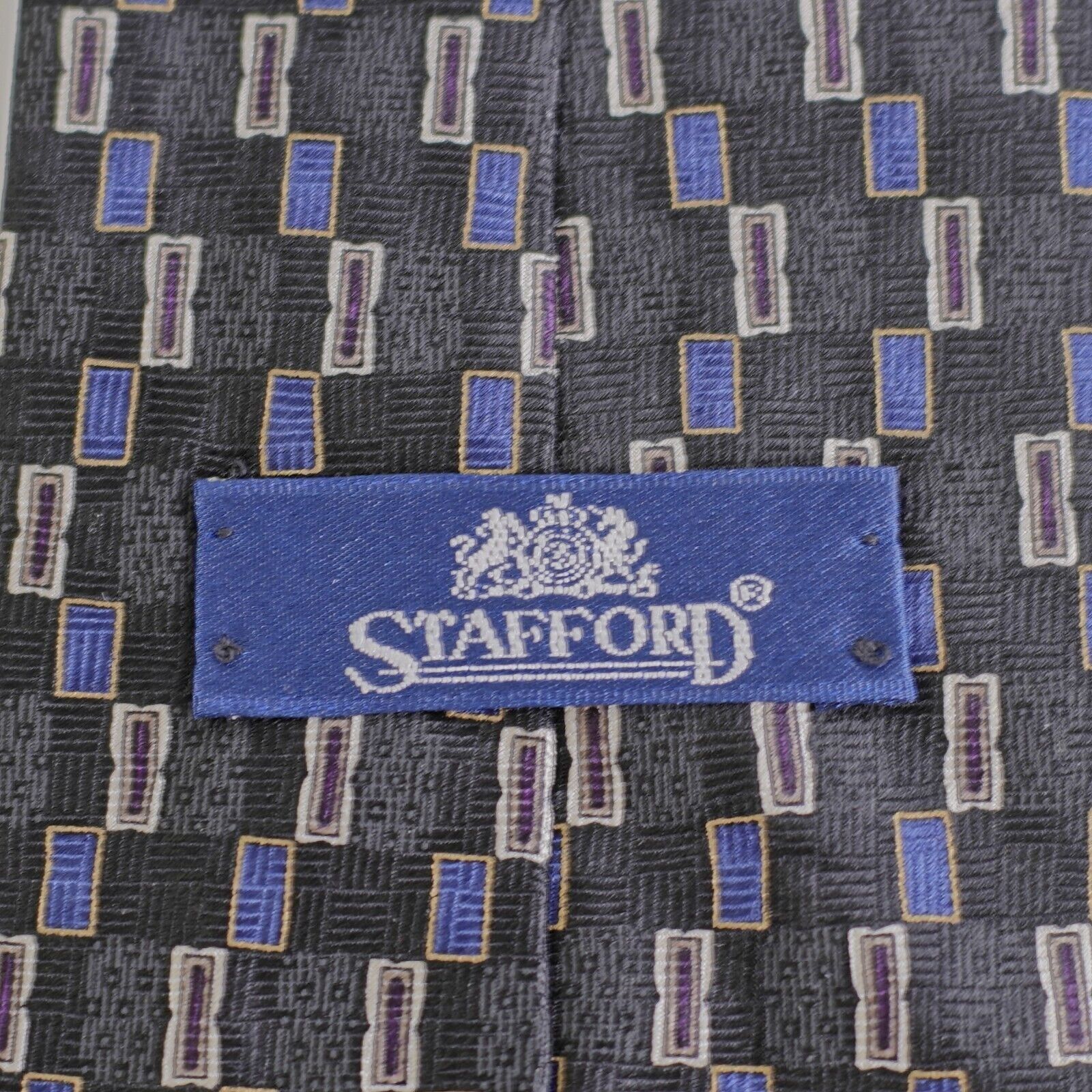 Stafford Stafford Black Blue Geometric Woven Wide Silk Tie Size ONE SIZE - 3 Thumbnail