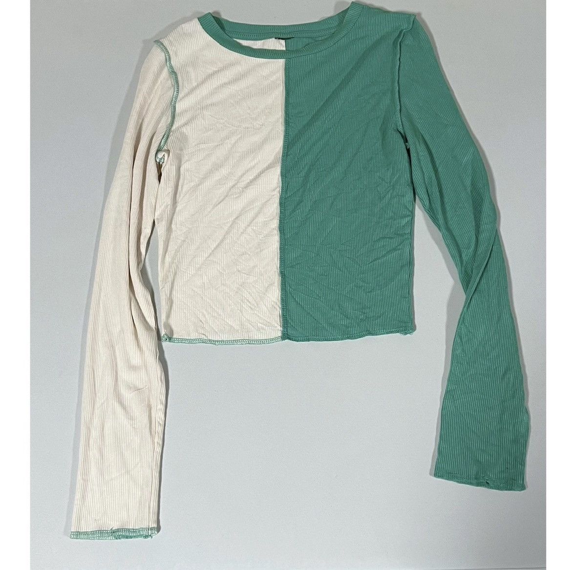 Japanese Brand Teal Green White Color-Block Long Sleeve Shirt Top Tee XS 🤍✨ Size XS / US 0-2 / IT 36-38 - 1 Thumbnail