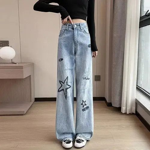 image of Vintage Straight Leg Loose Mop Jeans in Blue, Women's (Size 30)