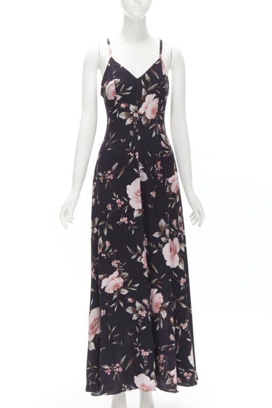 Alice + Olivia ALICE OLIVIA black pink rose floral print viscose midi slip dress US4 S Size S / US 4 / IT 40 - 1 Thumbnail