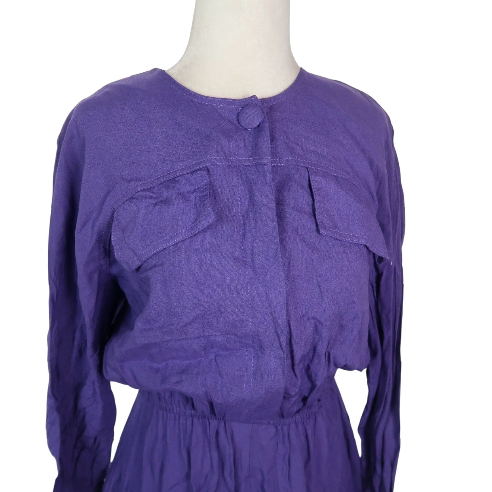 Vintage VINTAGE Royal Purple Blouson Midi Dress Long Sleeve 80s Size 8 Women Purple 8s Size M / US 6-8 / IT 42-44 - 2 Thumbnail