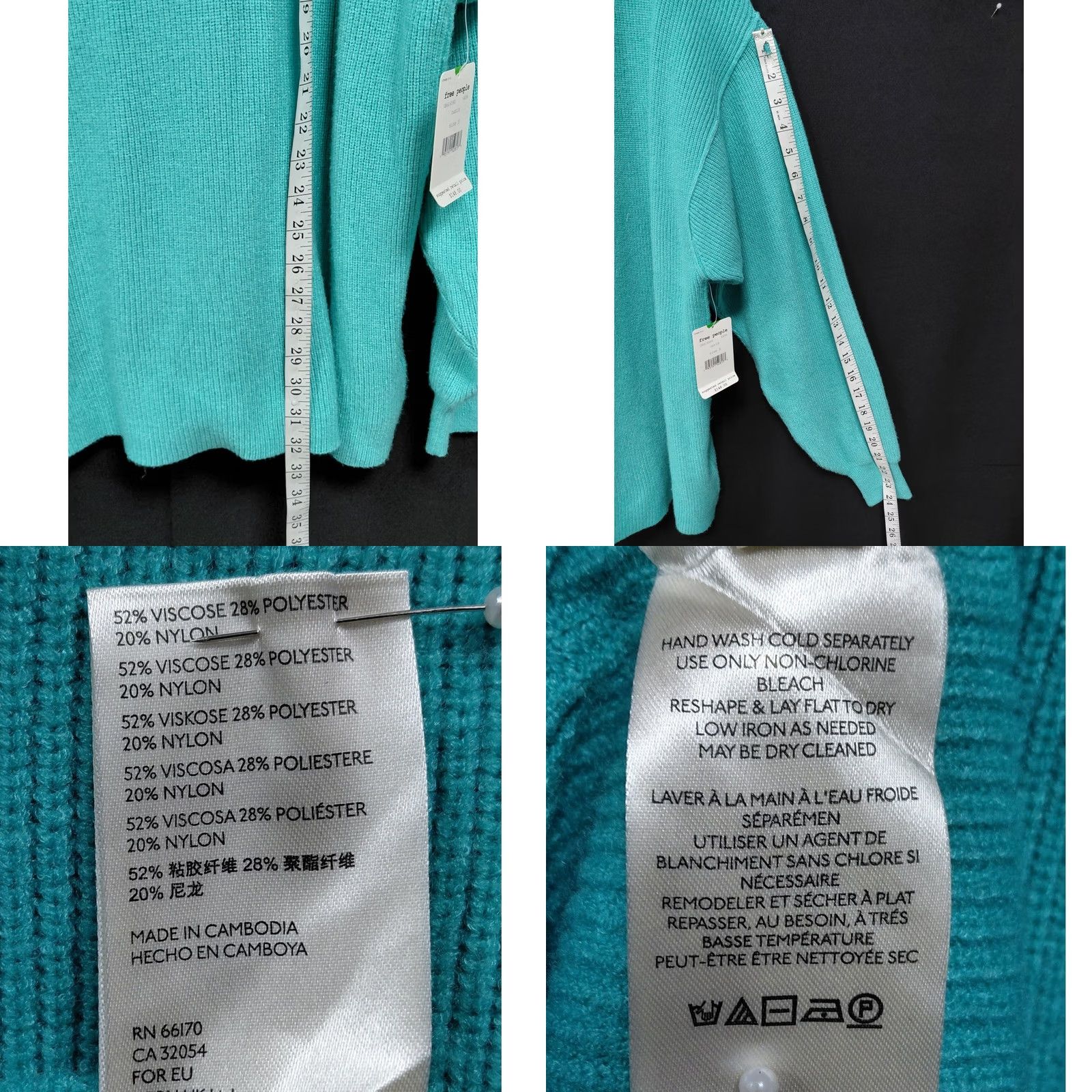 Free People Free People Knit Cowl Neck Sweater Solid Turquoise Long Sleeve Women Size S Size S / US 4 / IT 40 - 8 Thumbnail