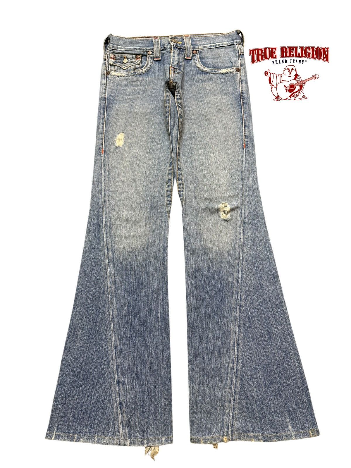 True Religion Vintage 90s True Religion Light Blue Faded Spiral Leg Flared Size US 29 - 1 Thumbnail