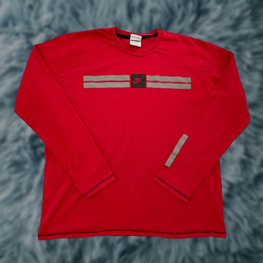 Nike VINTAGE Nike Shirt Adult 2XL Red Long Sleeve Swoosh Logo Mens XXL Hip Hop Y2K Decade 90s Theme Size US XXL / EU 58 / 5 - 1 Thumbnail
