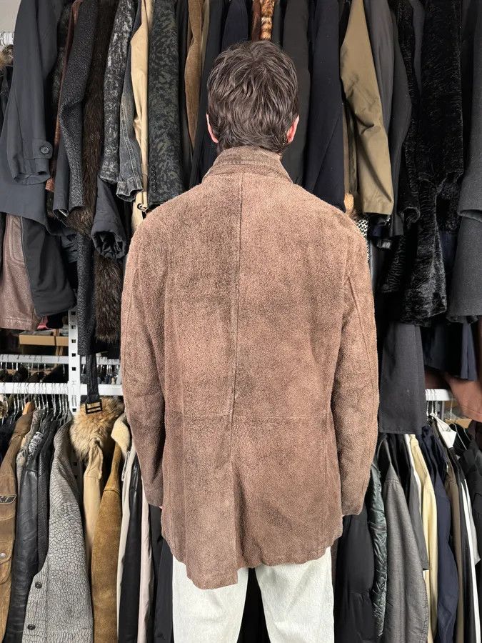 Armani 2000s Armani Brown Texture Leather Buttoned Jacket Size US L / EU 52-54 / 3 - 3 Thumbnail