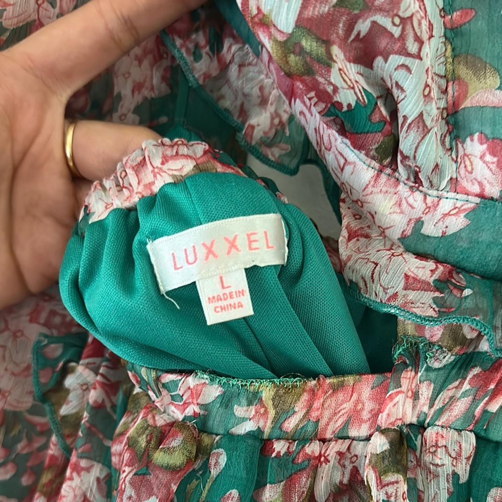 Designer Luxxel Pink and Green Cris Cross Dress Size L / US 10 / IT 46 - 2 Thumbnail