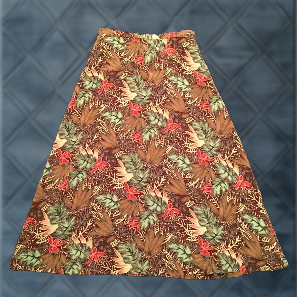 Vintage Andrea Viccaro Skirt Petites 10P Brown Floral Maxi Lined Silk Women Size 32" / US 10 / IT 46 - 1 Thumbnail