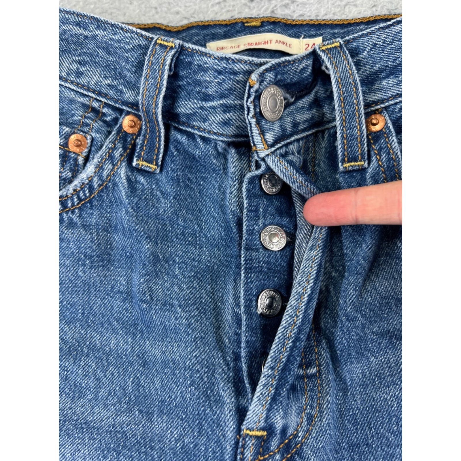 Levi's Levis Premium Jeans 24 Blue Denim Straight Ankle 22x23 Ribcage Big E Women Size 42" / US 20 - 5 Thumbnail