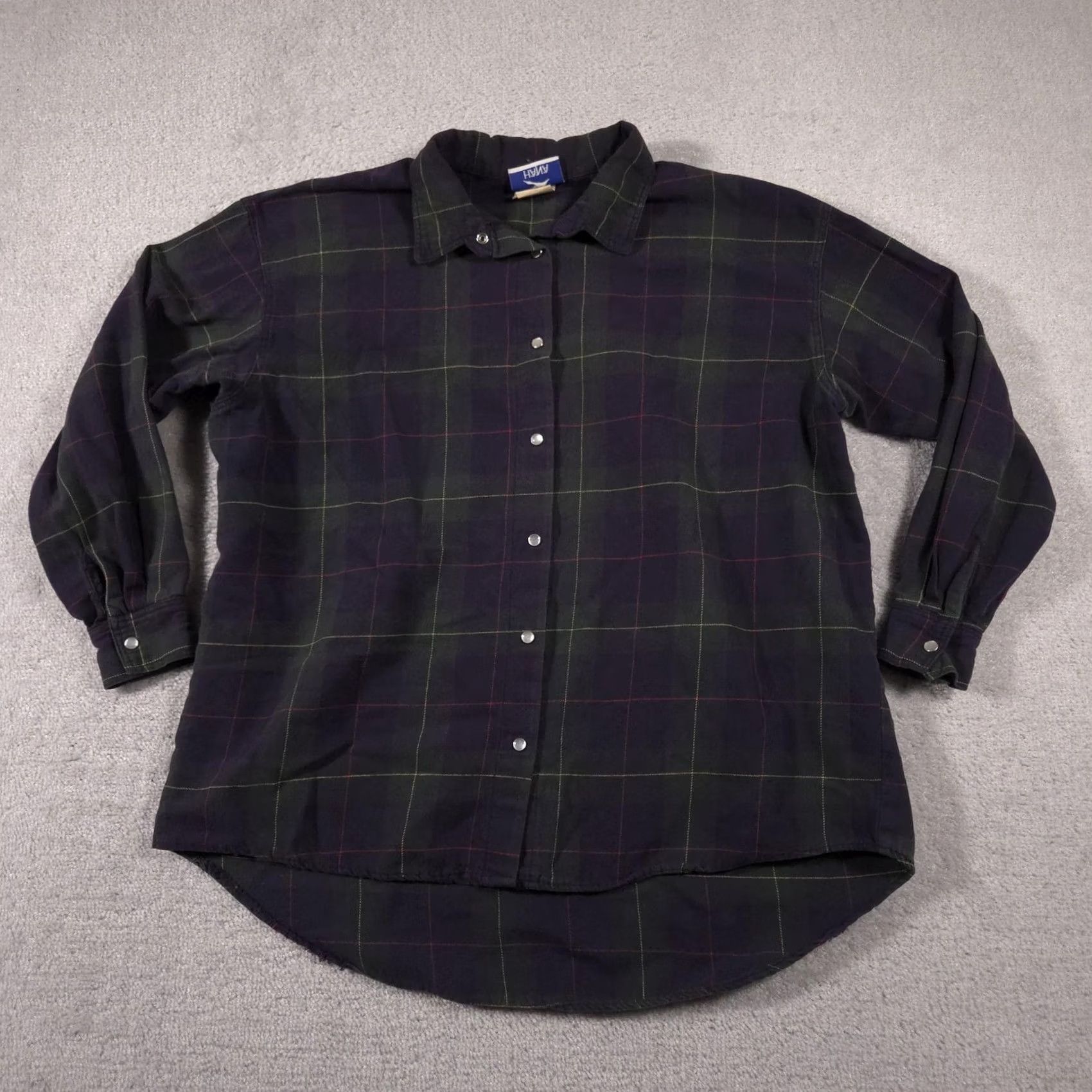 Vintage HANA Shirt Womens One Size Green Plaid Flannel Long Sleeve Pearl Snap Front Size ONE SIZE - 2 Thumbnail