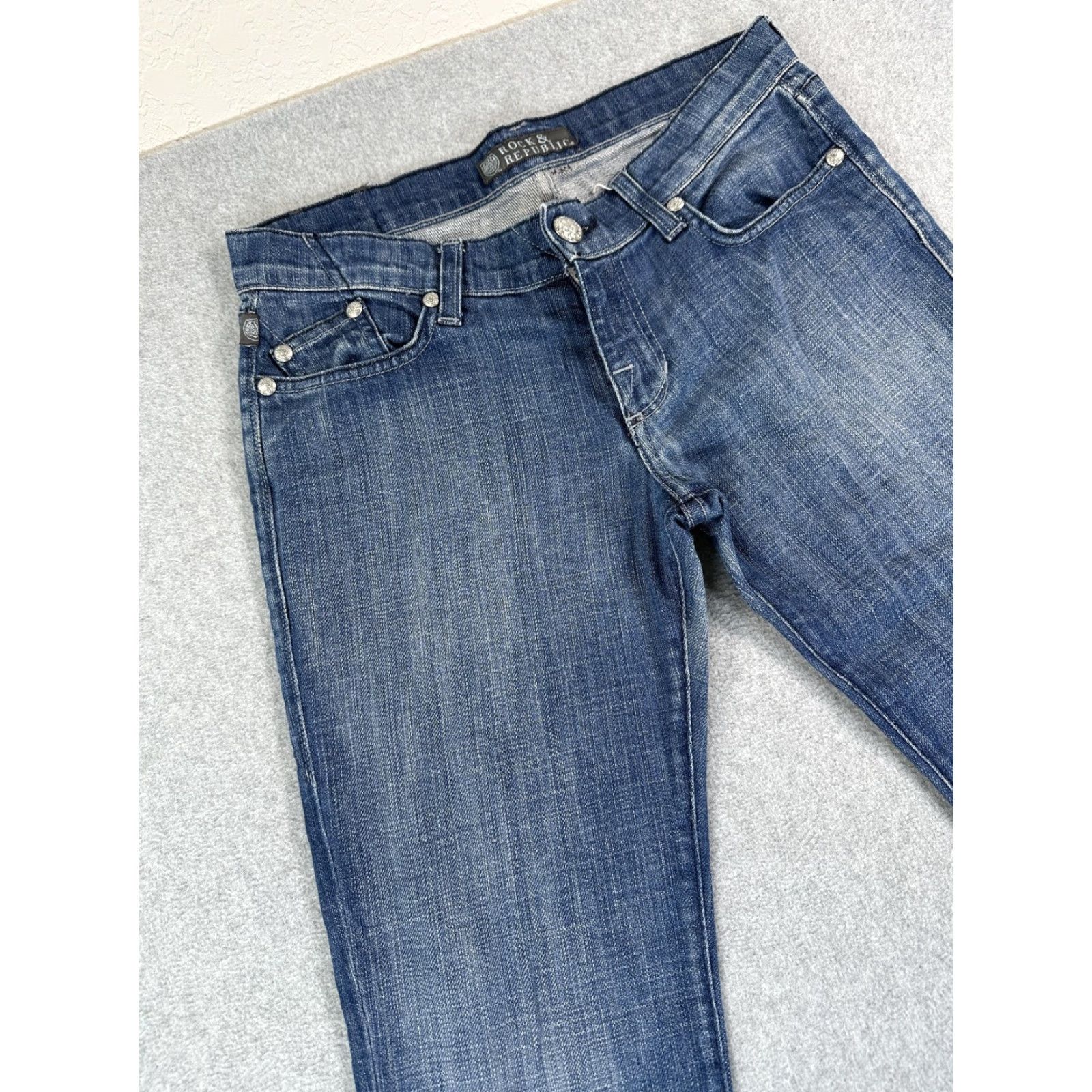 Vintage Rock & Republic Jeans Womens 27 Blue Bootcut Rhinestone Denim Medium Wash Size 27" / US 4 / IT 40 - 2 Thumbnail