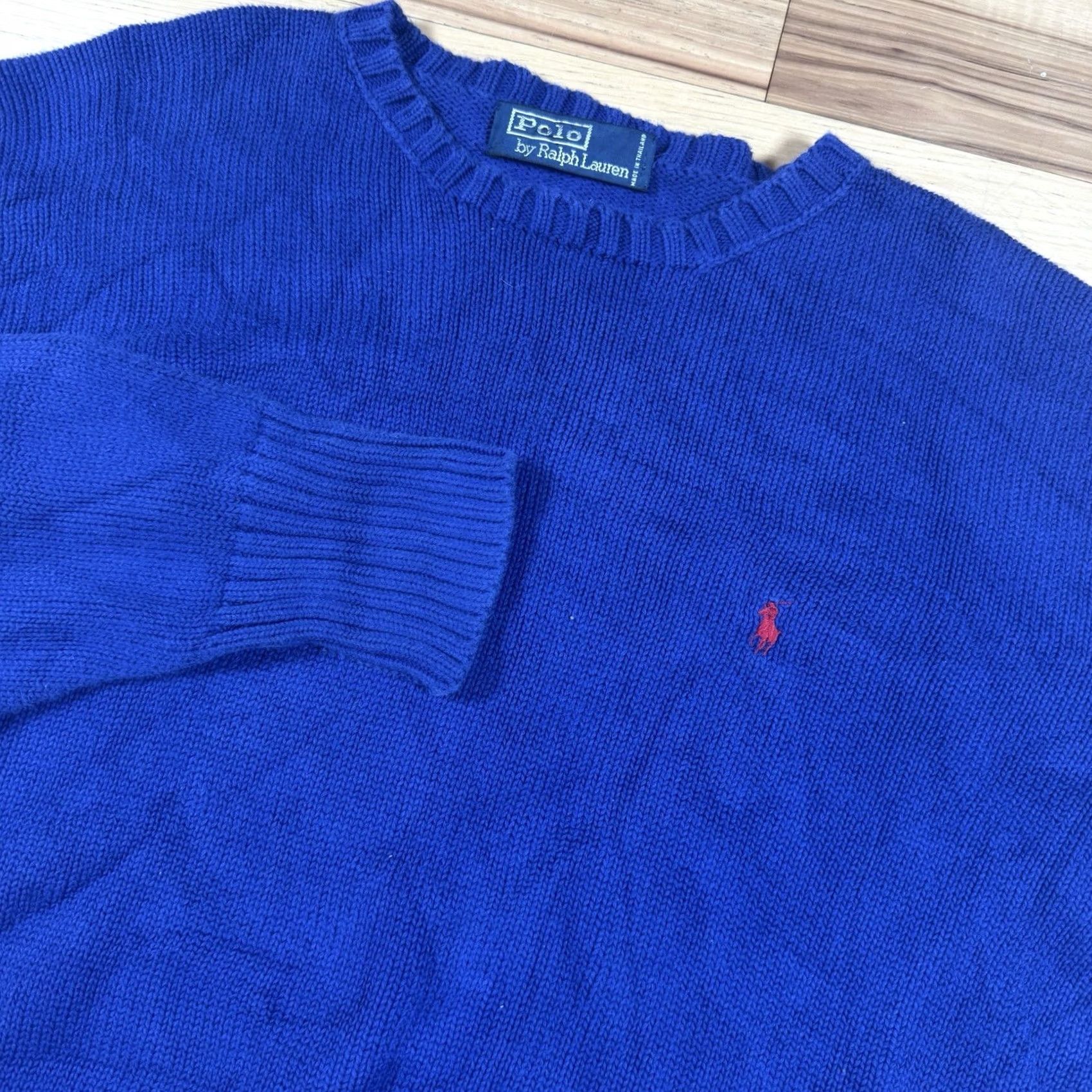 Ralph Lauren VINTAGE Polo Ralph Lauren Sweater Mens Large Crewneck Cinched Blue 90s Golf Pullover Leather Size US L / EU 52-54 / 3 - 2 Thumbnail