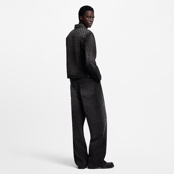 Louis Vuitton Flocked Damier Denim Wide-Leg Trousers Size US 34 / EU 50 - 2 Thumbnail