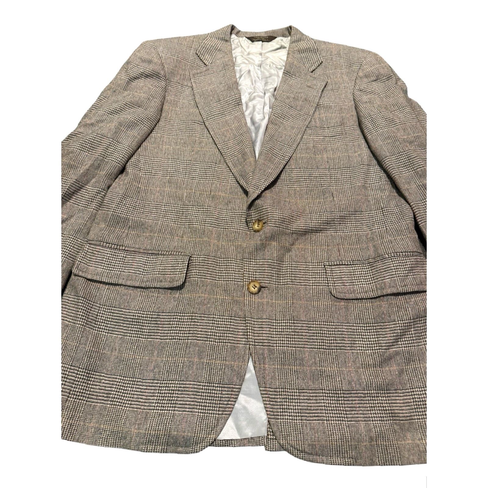 Paul Stuart VINTAGE Paul Stuart Sport Coat Blazer Glen Plaid Wool 44/42 Made In USA Men Jacket Notch Lapel Two-Button Long Beige Wool Coat FX? Size 42R - 2 Thumbnail